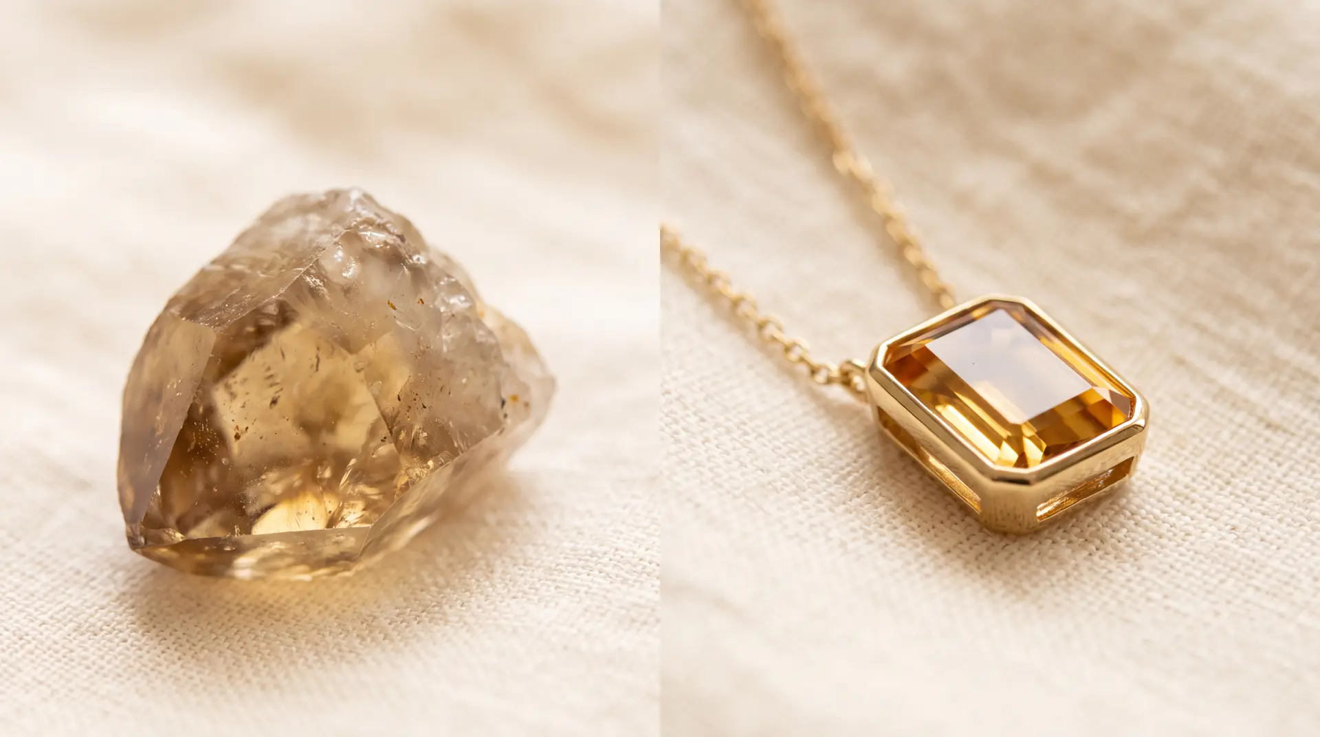 November birthstone topaz gemstone and birthstone necklace close-up