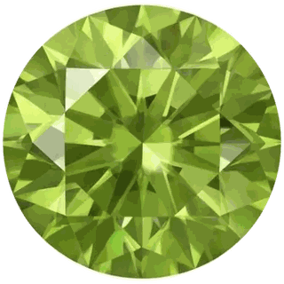 Peridot, the August birthstone — lime-olive green round-cut gemstone